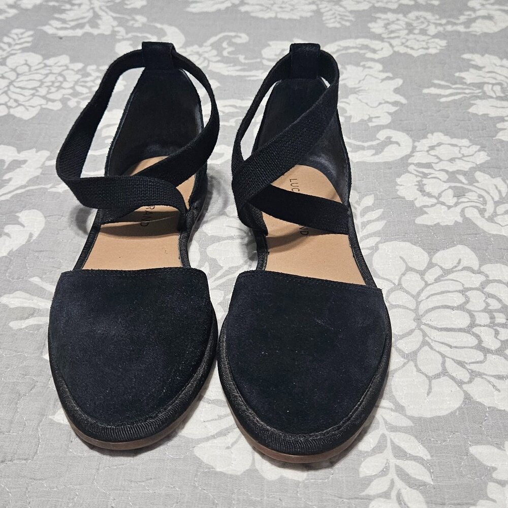 Lucky Brand Women's Size 8M Black Suede Ankle Strap Flat Shoes